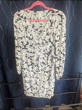 London Times Black & White Floral Wrap Dress